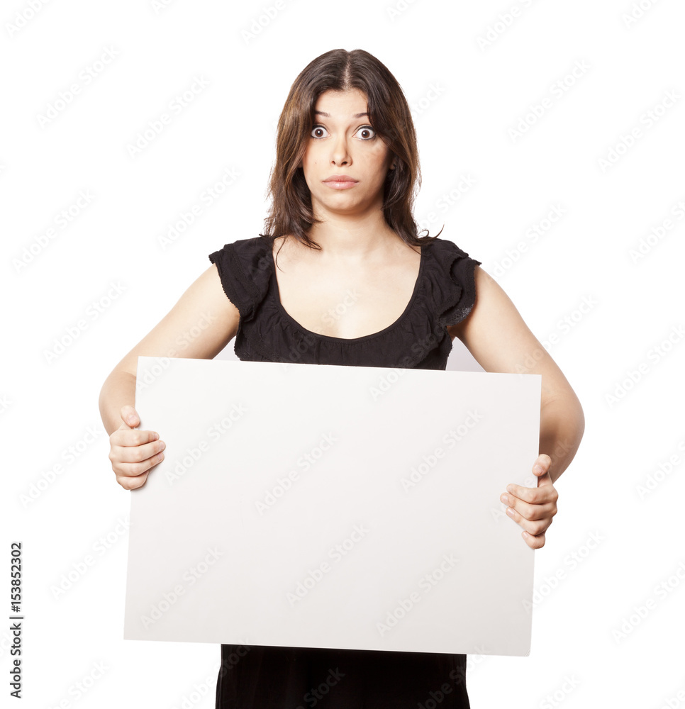 Isolated Happy Woman Holding Sign Isolated Happy Woman Holding Sign
