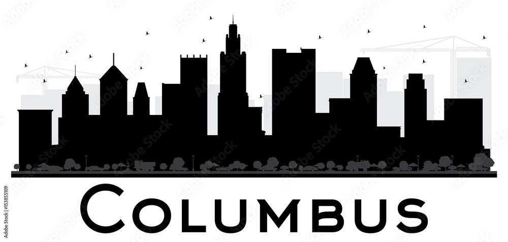 Columbus City skyline black and white silhouette.