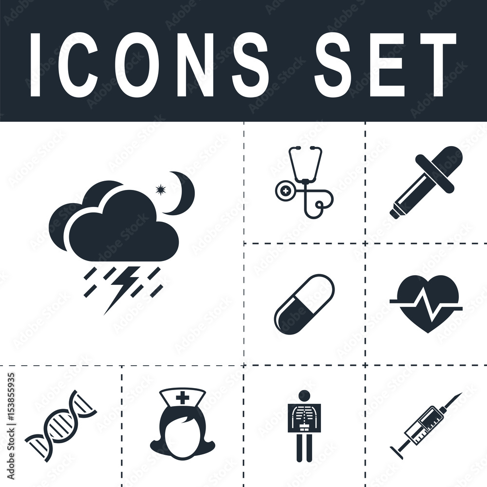 Obraz premium lightning rain cloud moon meteo icon
