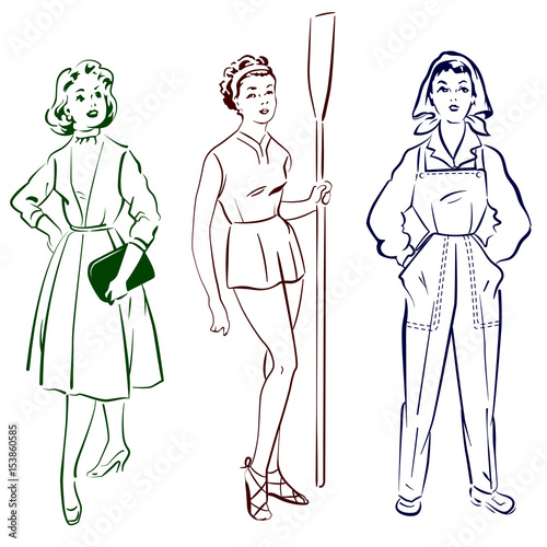 Vintage lady worker fashions set