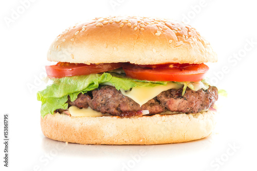 Classic big burger cheeseburger isolated