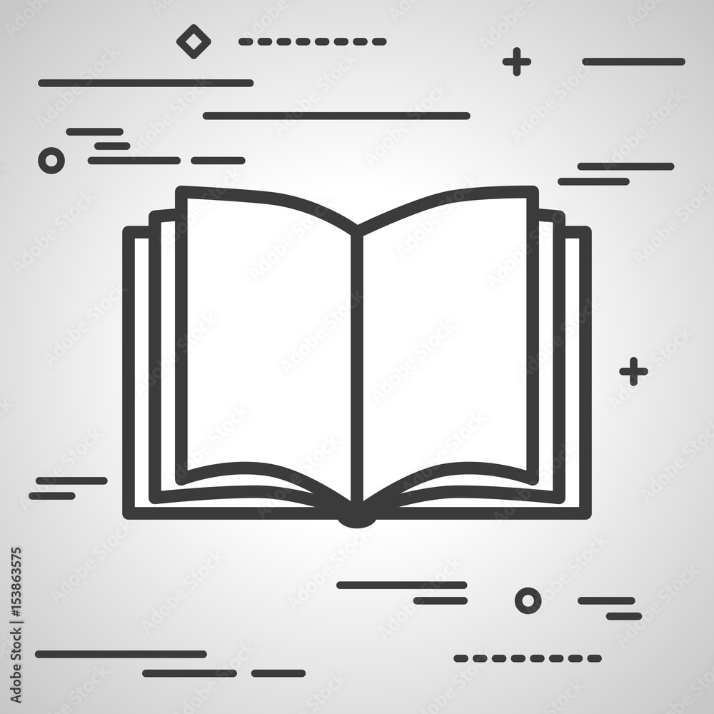 Flat Line design graphic image concept of open book icon on a grey background Flat Line design graphic image concept of open book icon on a grey background