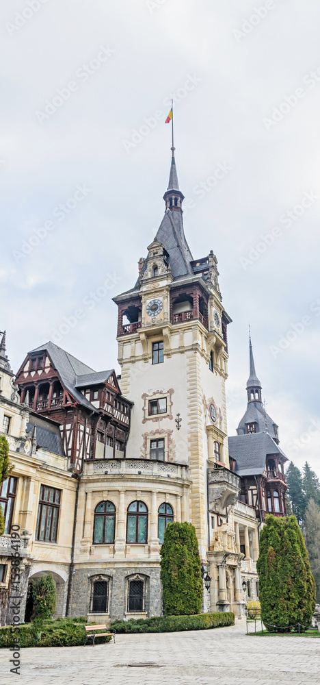 Fototapeta premium The Peles Castle from Sinaia Romania, Carpathian Mountains