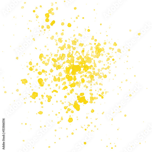 Hand drawn watercolor paint yellow splatter isolated on the white background. Vector.