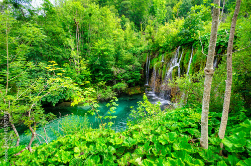 Plitvice Lakes  Croatia. Natural park with waterfalls and turquoise water