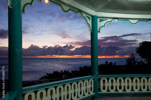 Sunset viewed from ornate gazebo