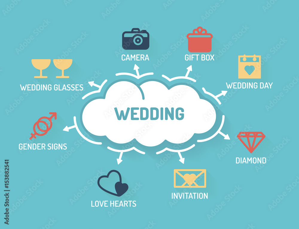 Wedding - Chart with keywords and icons - Flat Design Wedding - Chart with keywords and icons - Flat Design