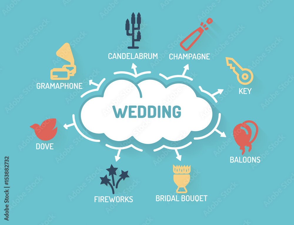 Wedding - Chart with keywords and icons - Flat Design Wedding - Chart with keywords and icons - Flat Design