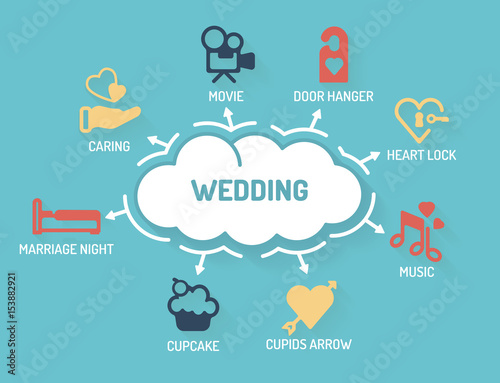 Wedding - Chart with keywords and icons - Flat Design