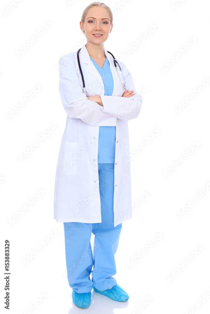 Smiling young nurse portrait isolated over white background. Smiling young nurse portrait isolated over white background.