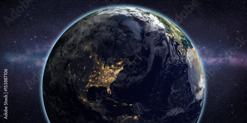 Planet Earth and milky way galaxy in space