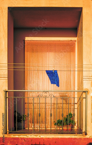 Blue Towel on Clothesline in Italy