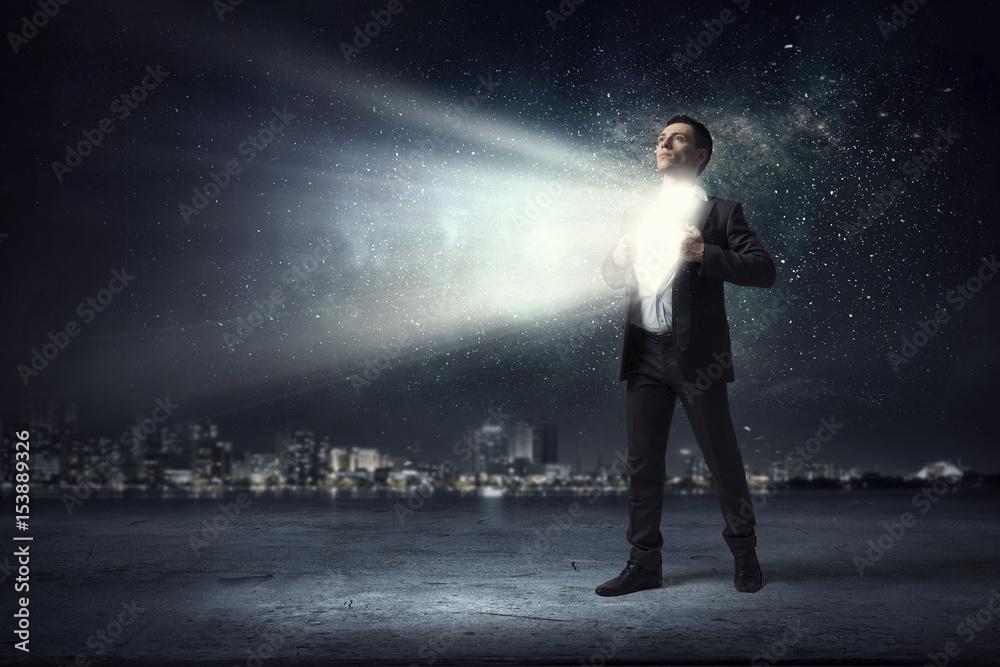 His super abilities. Mixed media . Mixed media