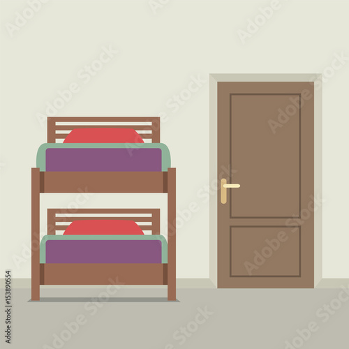 Bunk Bed With A Closed Door Vector Illustration