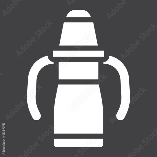 Sippy cup solid icon, baby cup and bottle, vector graphics, a filled pattern on a black background, eps 10.