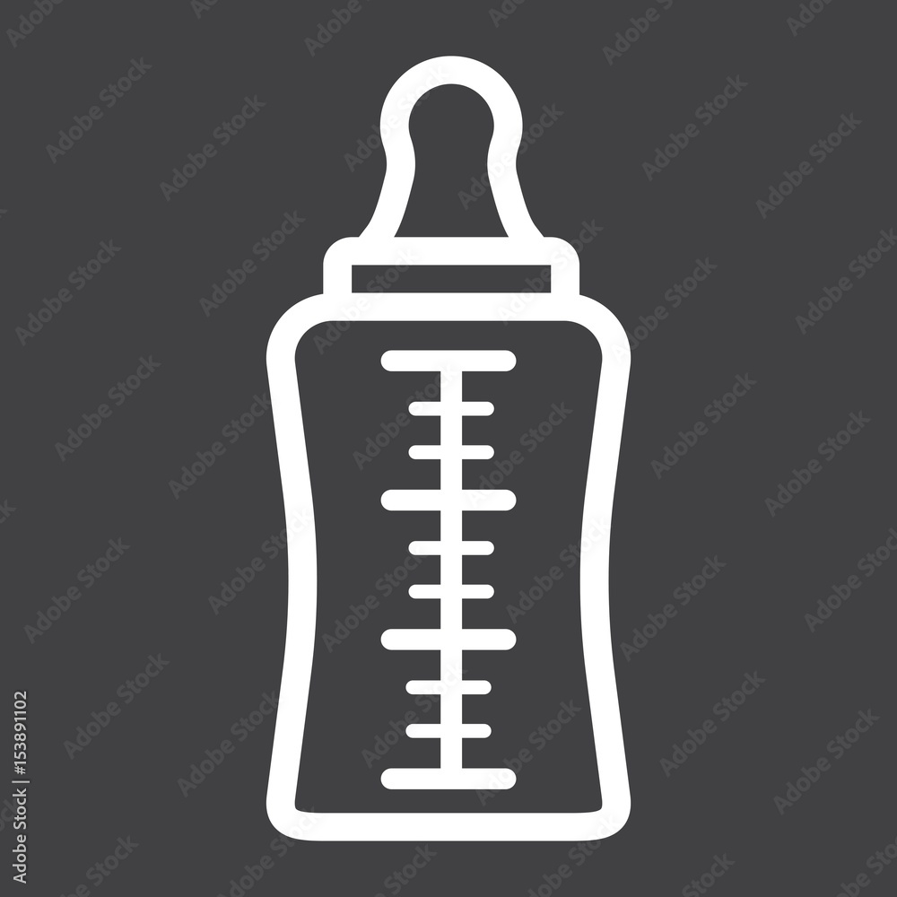 Baby bottle line icon, milk and nipple, vector graphics, a linear pattern on a black background, eps 10. Baby bottle line icon, milk and nipple, vector graphics, a linear pattern on a black background, eps 10.