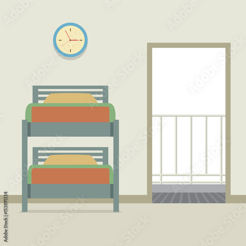 Bunk Bed With An Open Door Vector Illustration