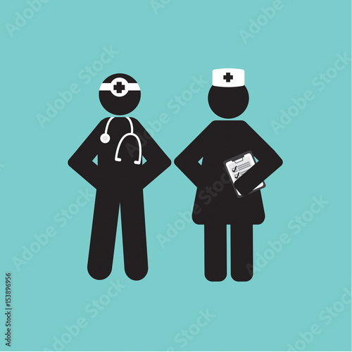 Black Symbol Doctor And Nurse Vector Illustration
