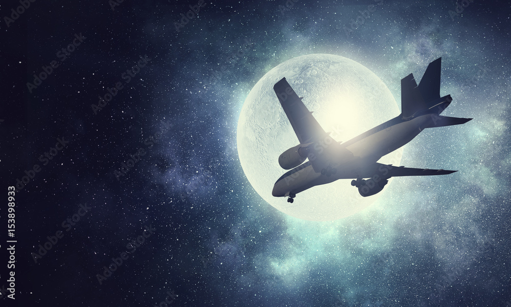 Airliner in night sky . Mixed media Airliner in night sky . Mixed media