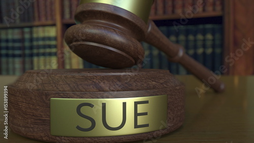 Canvastavla Judge's gavel hitting the block with SUE inscription