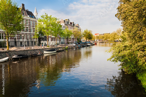 Channels, boats and buildings in central Amsterdam