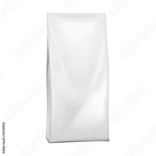 Blank Foil Or Paper Food or Household Chemicals Bag Packaging. sachet Snack Pouch Food For Animals. Vector mock up