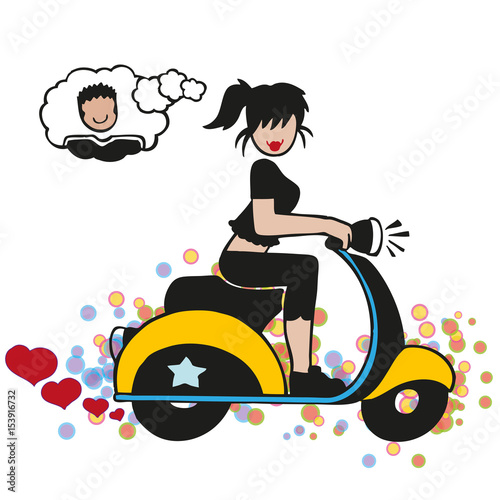 Girl on a scooter thinking about a boy