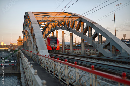 Train on the bridge. Moscow 
