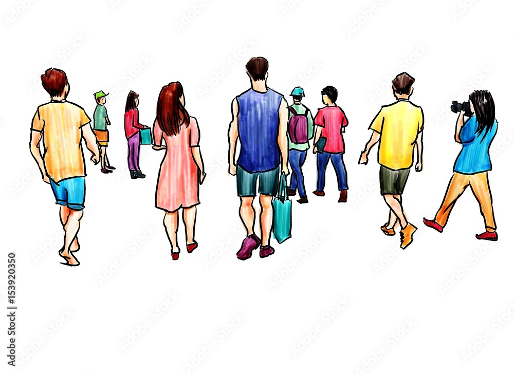 Fototapeta premium group of people marker sketch isolated
