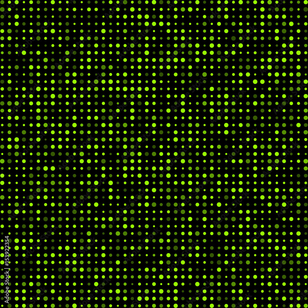 banner green circles with transparency. poster balls of different sizes. black abstract background. halftone effect. vector illustration.