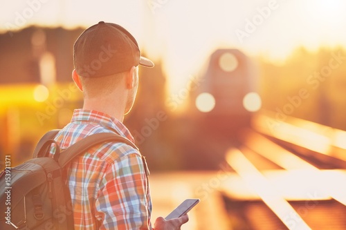 Man traveling by train