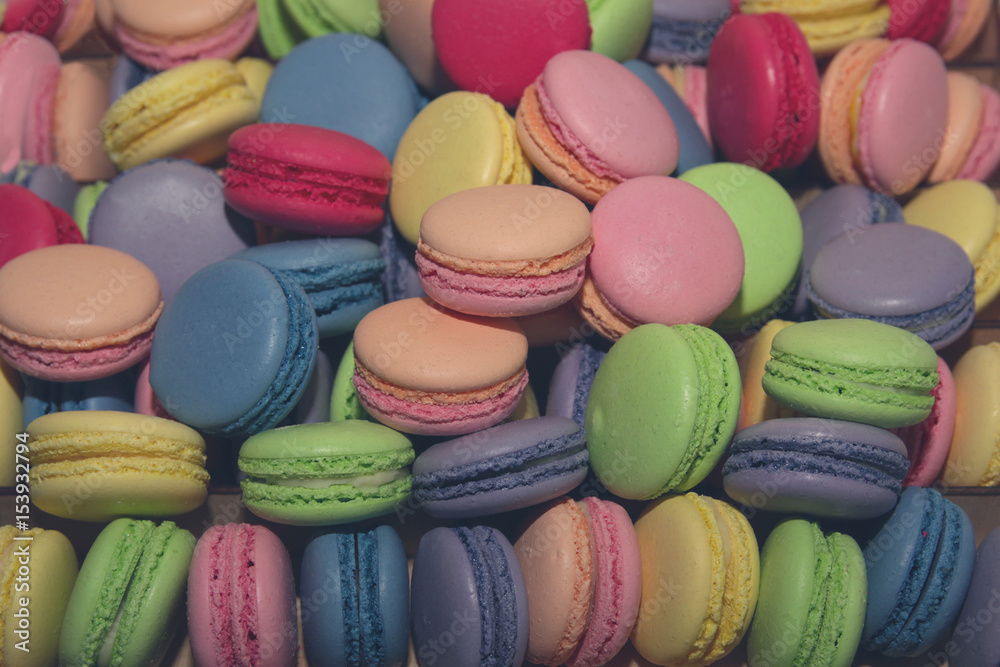 Traditional French colorful macaron on the table. Food Traditional French colorful macaron on the table. Food