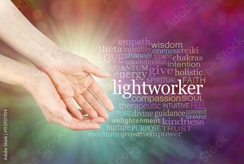 Vászonkép The healing hands of a Lightworker  - Female hands in open gesture beside the wo