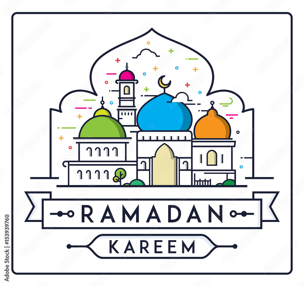 Ramadan Kareem with simple modern Mosque vector.