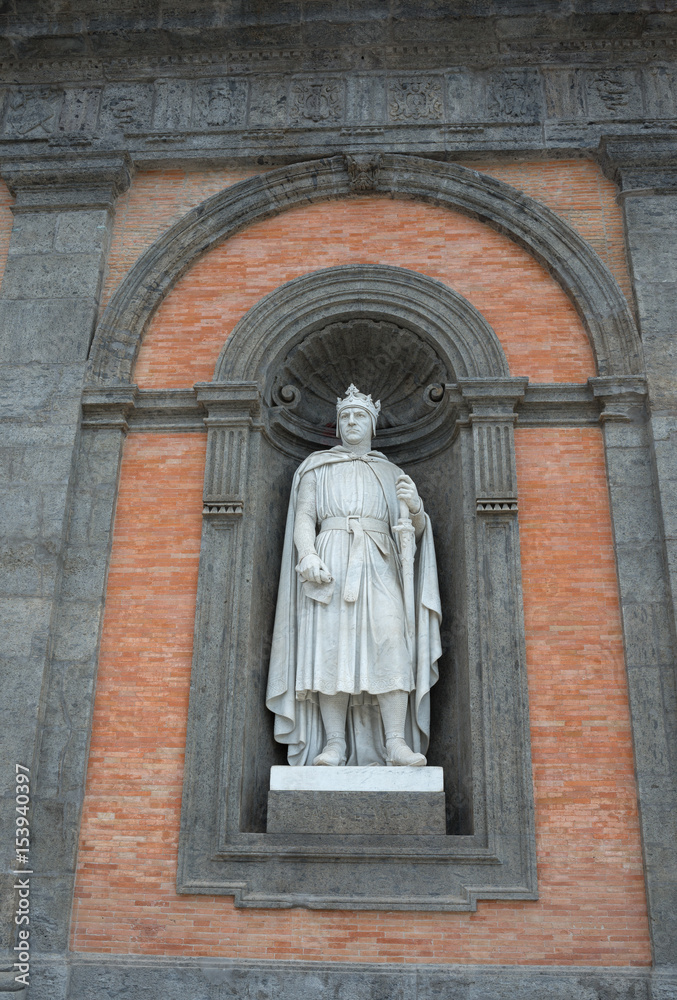 Statue of Carlo I d'Angio on the facade of Royal Palace in Naples
