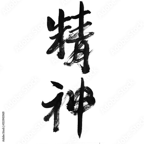 handwritten Chinese calligraphy (Translation: spirit / vigor / soul)