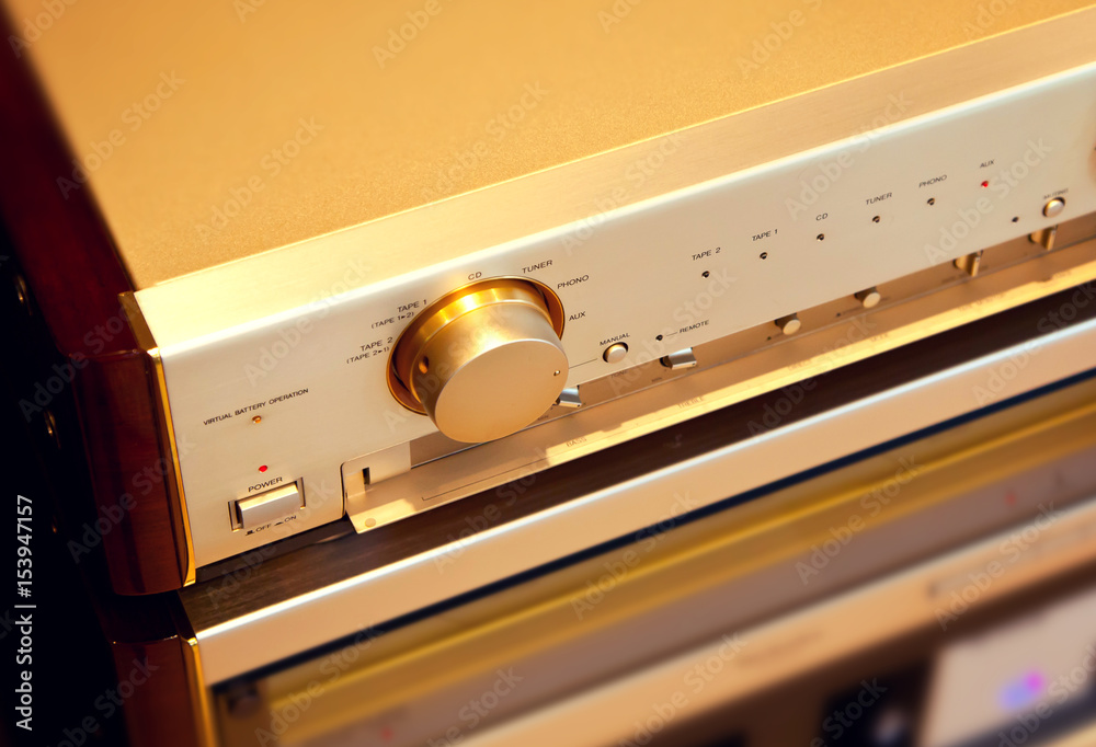 Fototapeta premium Vintage Stereo Audio Amplifier Source Selector Knob Switch