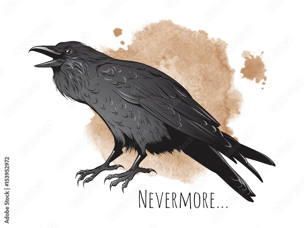 Fototapeta premium Hand drawn raven on sepia background vector illustration