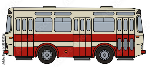 Old red and white city bus