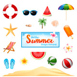 Collection of summer design element isolated on white background vector illustration