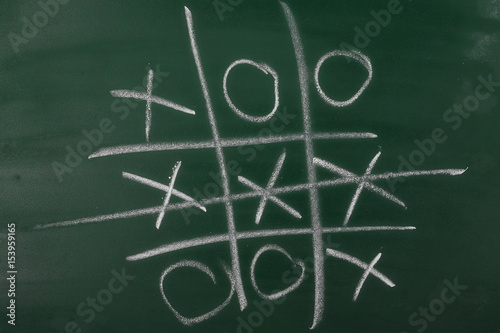 green chalkboard with tic-tac-toe game, blackboard texture 