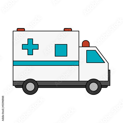color image cartoon ambulance truck with cross symbol vector illustration