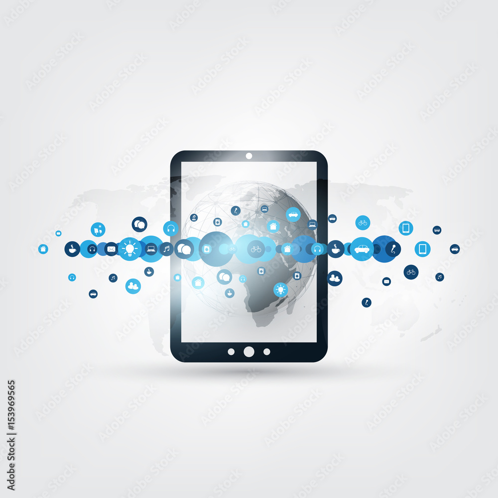 Internet of Things, Cloud Computing Design Concept with Icons - Digital Network Connections, Technology Background Internet of Things, Cloud Computing Design Concept with Icons - Digital Network Connections, Technology Background