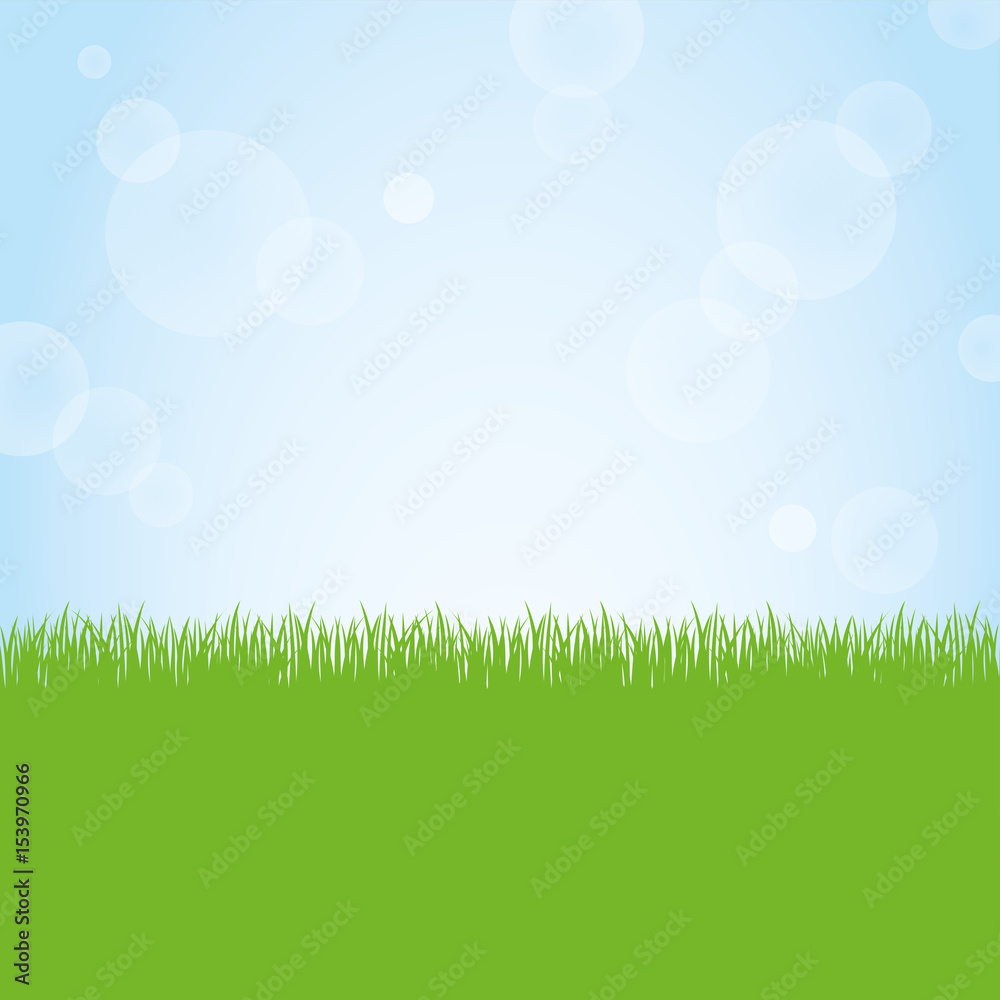 Field of green grass and blue sky background illustration