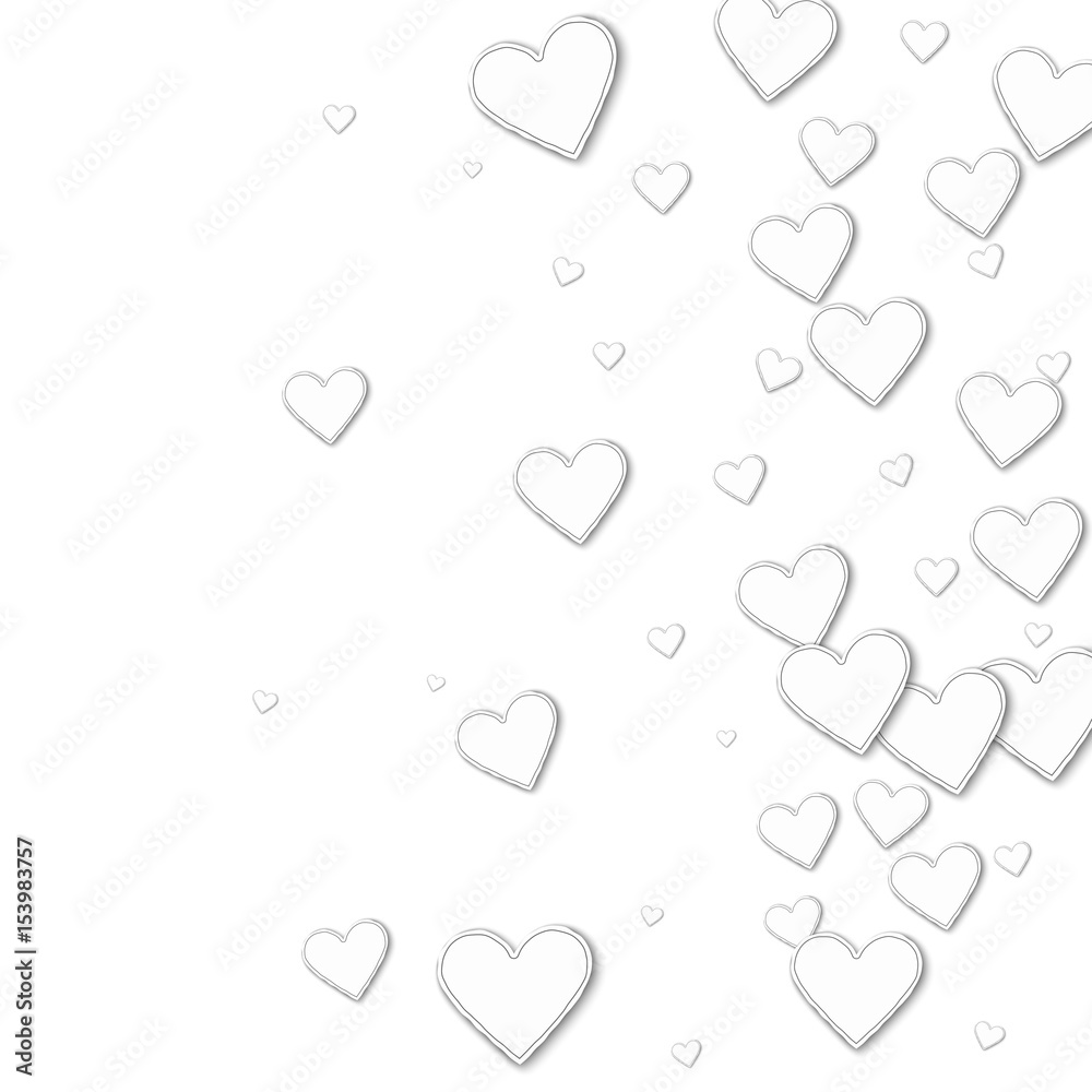 Cutout paper hearts. Right gradient on white background. Vector illustration.