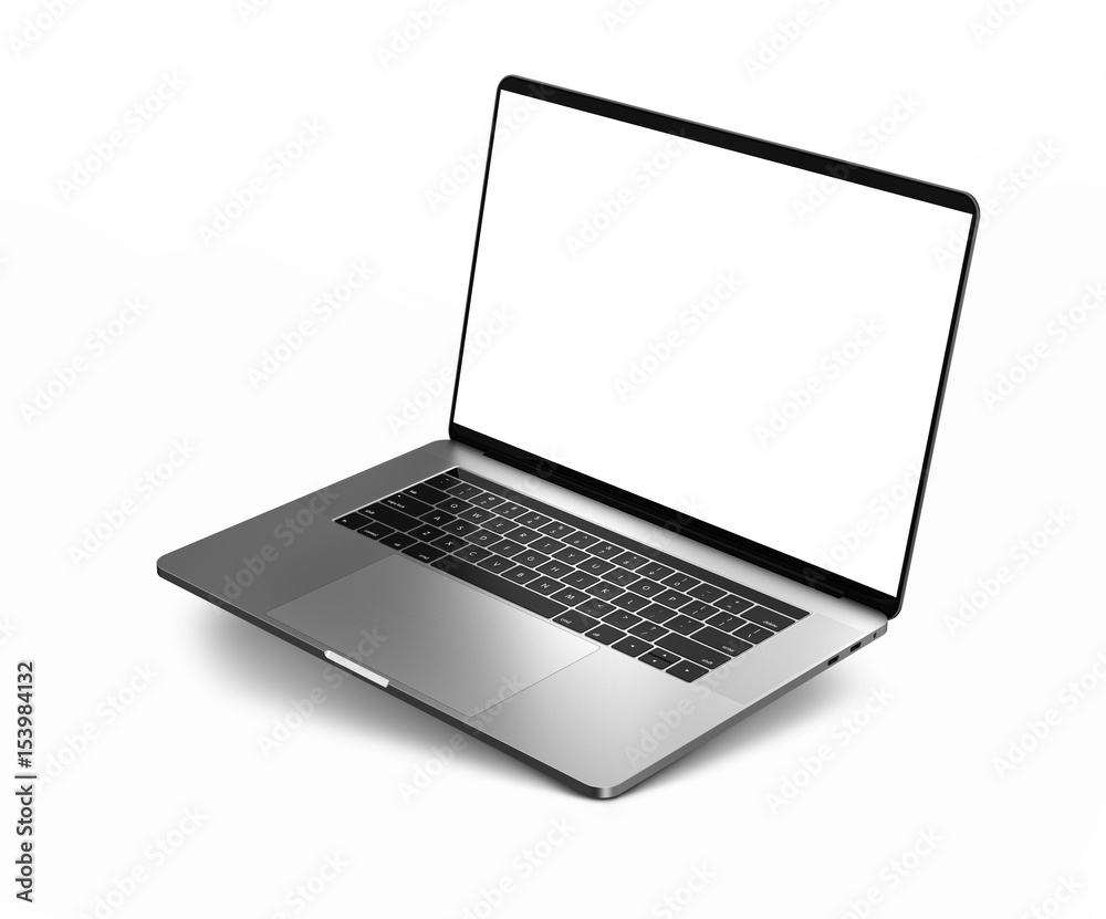 Laptop with blank screen isolated on white background, dark aluminium body. Whole in focus. High detailed. Laptop with blank screen isolated on white background, dark aluminium body. Whole in focus. High detailed.