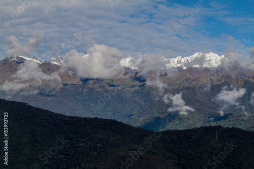 Snow capped mountains near Machu Picchu ruins, Peru
