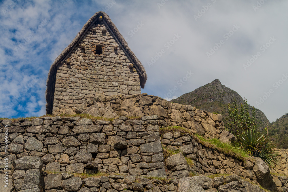 Building called guardhouse at Machu Picchu ruins, Peru.