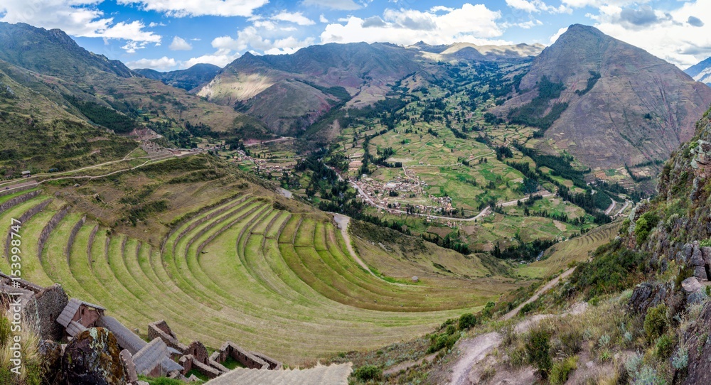 Ancient Inca's agricultural terraces near Pisac village, Peru
