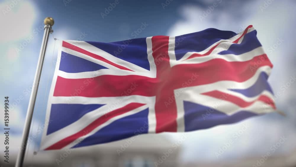United Kingdom Flag Waving Slow Motion 3D Rendering Blue Sky Background - Seamless Loop 4K